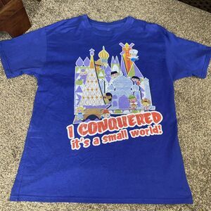 Vintage Disney World I Conquered Its A Small World Graphic Size L Men Blue Hanes